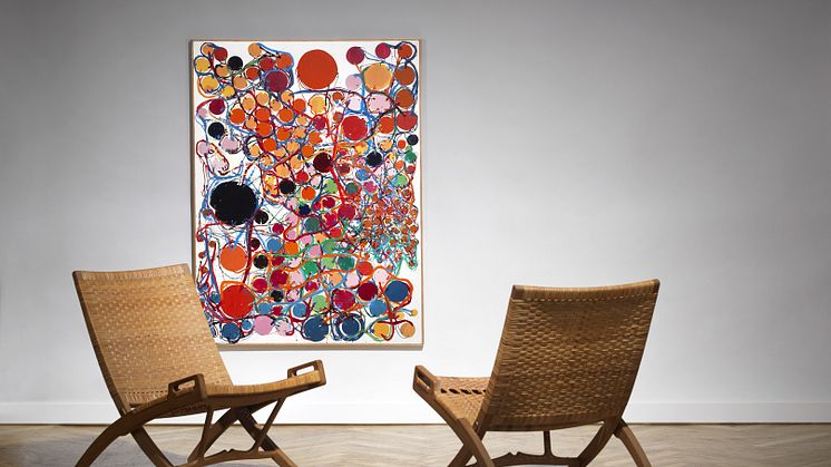 Atsuko Tanaka- Uden titel, 1966. Signeret. Lakfarve på lærred. 130 x 97 cm. Vurdering 4-6 mio.kr