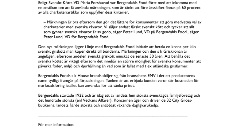 City Gross först med nya svenskmärkningen av chark