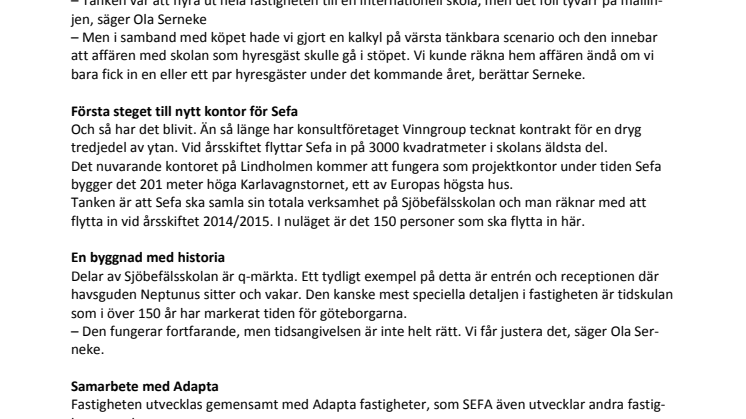 Anrika Sjöbefälsskolan– Ny hemvist för SEFA