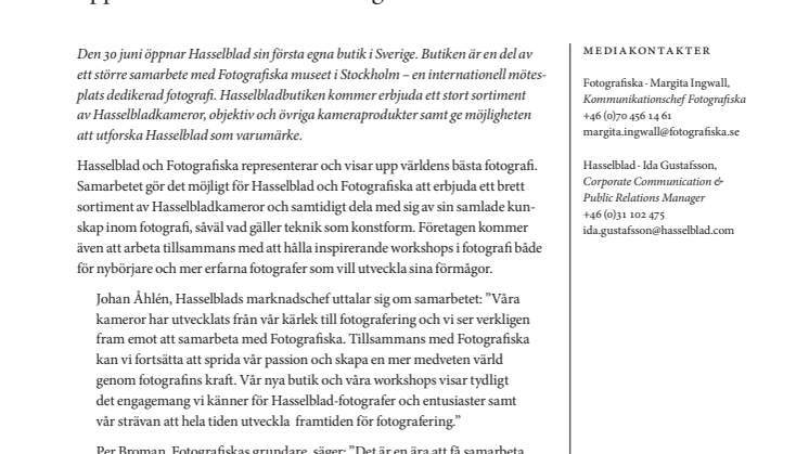 Hasselblad öppnar första butiken i Sverige - på Fotografiska