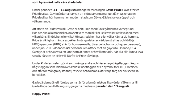 Gavlegårdarna stolt partner till Pride Gävle