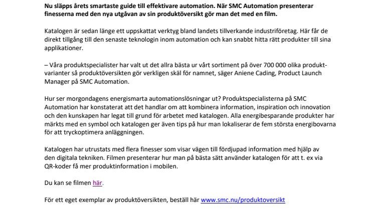 Den nya produktöversikten från SMC Automation lanseras med film 