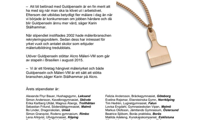 Årets guldpenselstipendiater utsedda! 