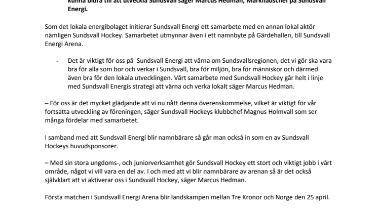 Gärdehallen blir Sundsvall Energi Arena