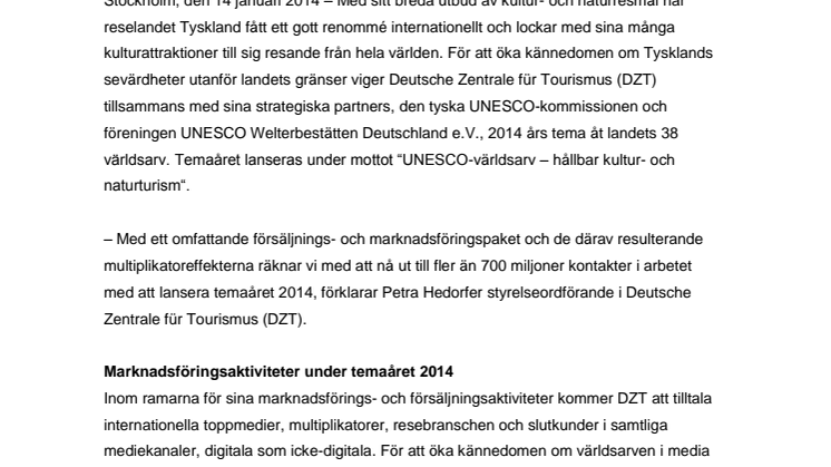 DZT förankrar årets UNESCO-tema hos 700 miljoner kontakter världen över