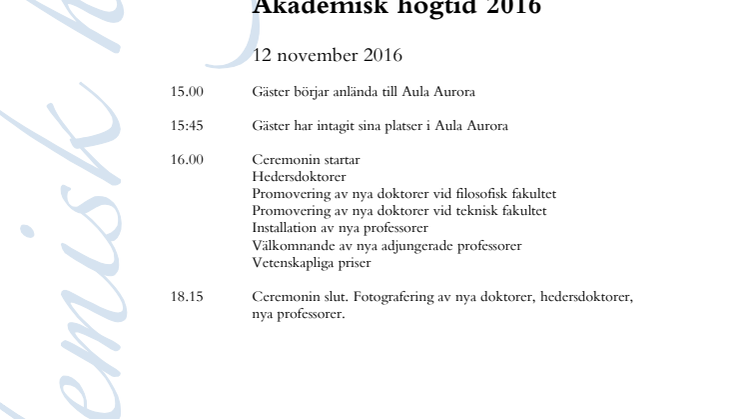 Akademisk högtid tider 12 november