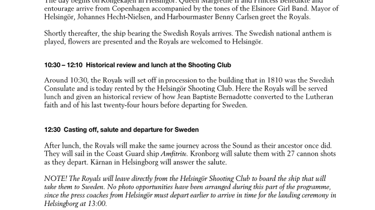 Programme for the Royal Visit, Helsingborg, Bicentennial Day, 20 October