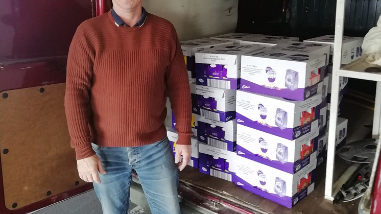 Eastbourne Conductor Manager Jamie Cleary with the donated Easter eggs - MORE IMAGES AVAILABLE TO DOWNLOAD BELOW