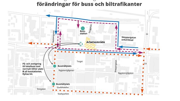 Kanalgatans norra körfält stängs av vid busstorget 3-21 april