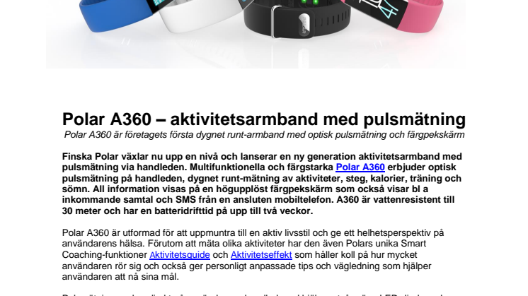 Polar A360 – aktivitetsarmband med pulsmätning