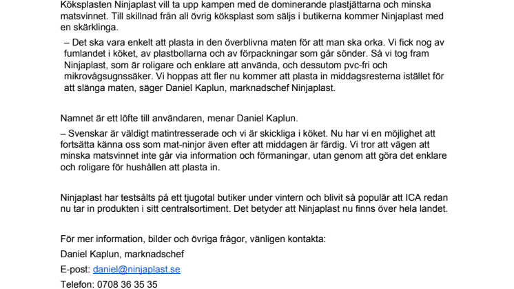 Ninjaplast tar upp kampen mot matsvinnet
