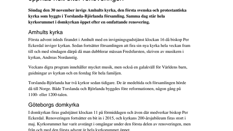 Amhults kyrka invigs och domkyrkans kyrkorum öppnas helt efter renoveringen
