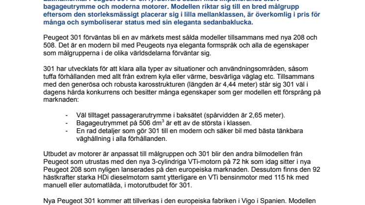 Ännu en ny modell för världsmarknaden – Peugeot 301