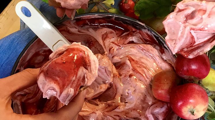 Äppelglass på nedfallna äpplen och gamla äggvitor