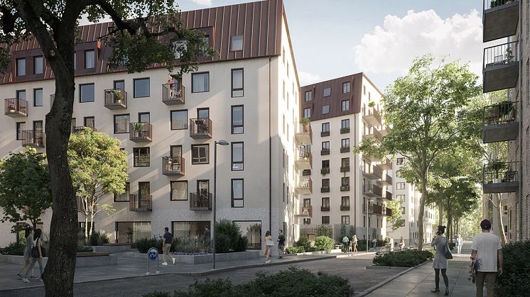 Husen i Uppsalakvarteret Verket i Rosendal är formade av Kod Arkitekter med ”vackra detaljer och väl avvägd skala”. Bild: HEBA Fastighets AB