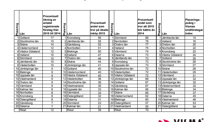 Vismas småföretagarindex – våren 2015