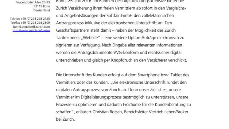 Digitalisierung im Vertrieb:  Zurich mit vollelektronischem Antragsprozess 