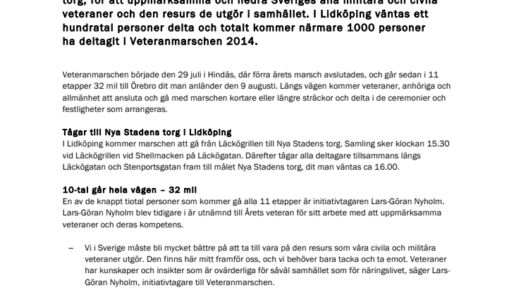 Veteranmarschen kommer till Lidköping 1 augusti