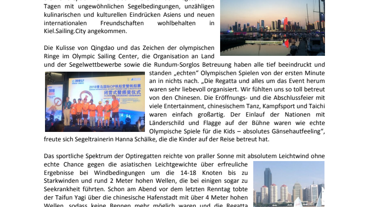 Kieler Segler*innen  in China vertiefen Städtefreundschaft von Kiel und Qingdao