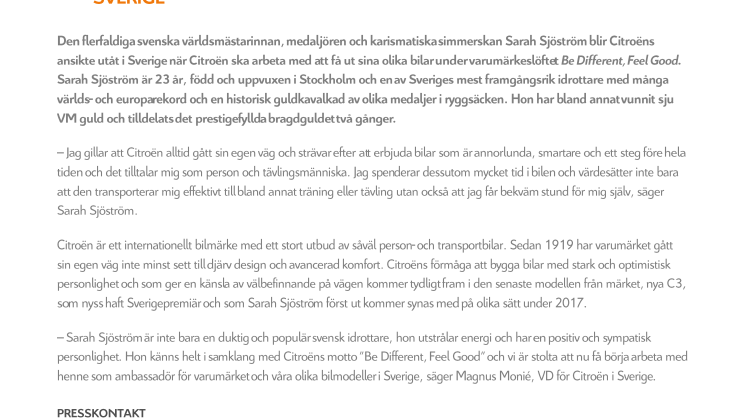 SARAH SJÖSTRÖM NY AMBASSADÖR FÖR CITROËN I SVERIGE