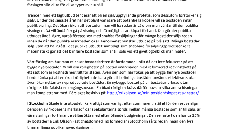 Erik Olsson Fastighetsförmedling kommenterar bostadsmarknaden 16 september 14