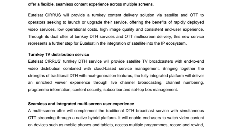 Eutelsat takes a further step in the integration of satellite into the IP ecosystem with the launch of Eutelsat CIRRUS