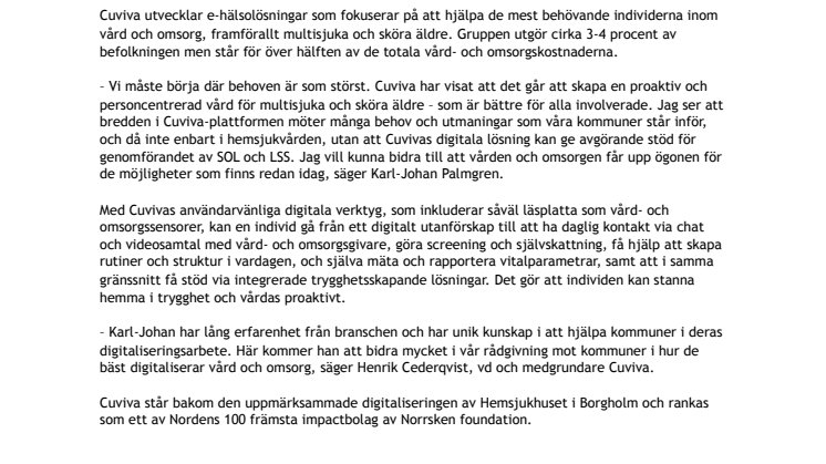 Cuviva stärker sin kundorganisation inom vård och omsorg
