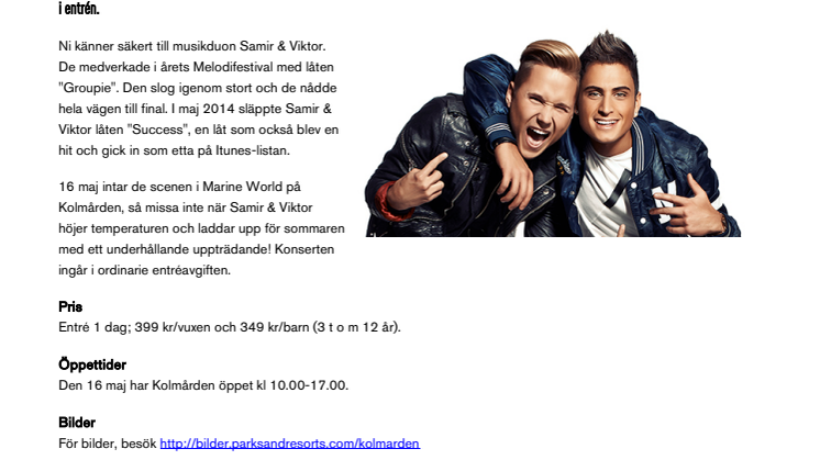 Evenemangstips - Musikfest med Samir & Viktor på Kolmården 16 maj