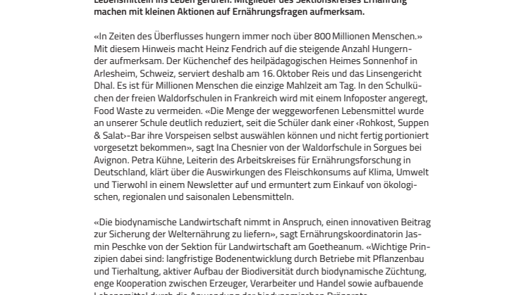 Umgang mit Lebensmitteln: sorgsam, gerecht und individuell – Aktionen des Sektionskreises Ernährung zum Welternährungstag