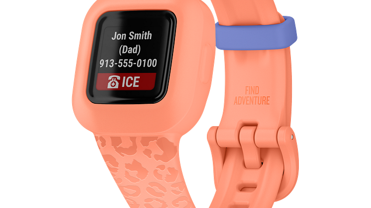 Garmin_vivofit Jr 3_Peach Leopard_Notrufnummer (c) Garmin Deutschland GmbH