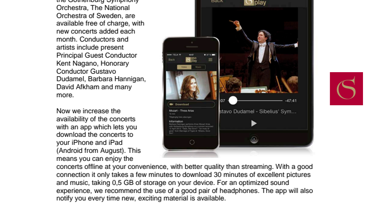 New app for digital concerts with the Gothenburg Symphony Orchestra