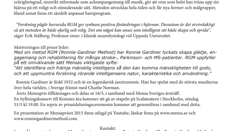 Mensapriset 2015 till Ronnie Gardiner