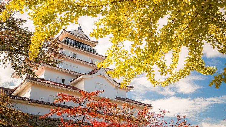 Tsurugajo Castle in autumn