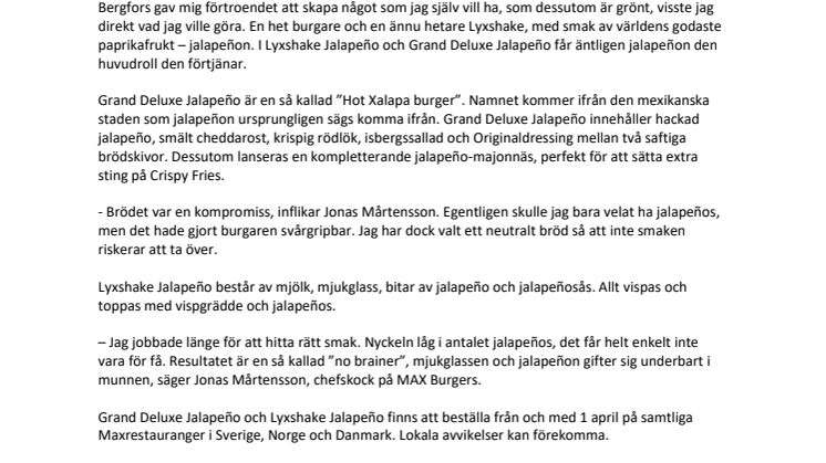 Ny grön kampanjburgare och Lyxshake på MAX i vår