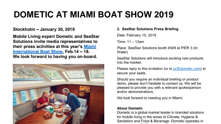 Dometic Press Brunch at Miami International Boat Show