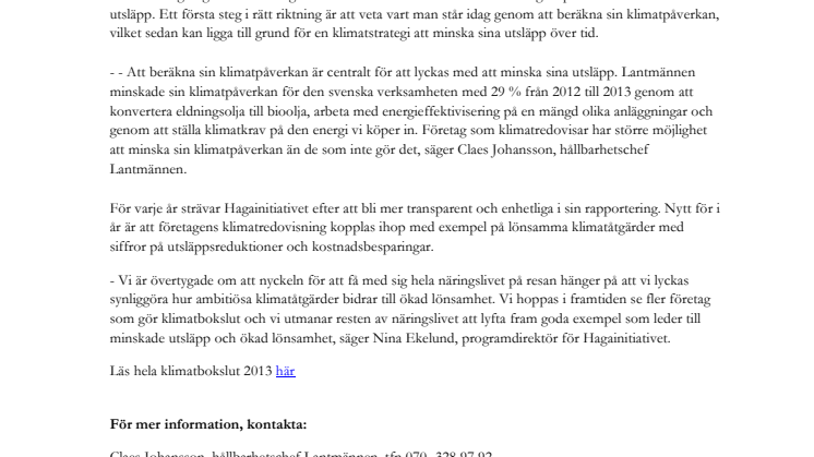 Hagainitiativet lanserar klimatbokslut 2013