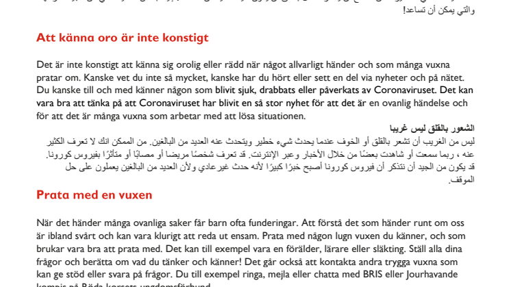 Arabiska, riktat mot barn: bra att känna till om du känner dig orolig för Coronaviruset
