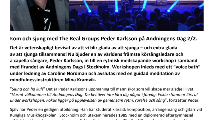 Kom och sjung med The Real Groups Peder Karlsson på Andningens Dag 2/2