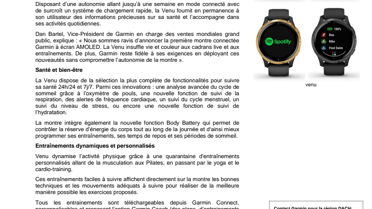 Venu : la montre connectée GPS multisports Garmin avec écran AMOLED