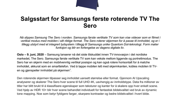 Salgsstart for Samsungs første roterende TV The Sero