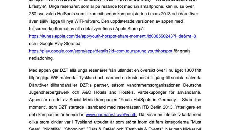 Uppdatering av appen “Youth HotSpots“