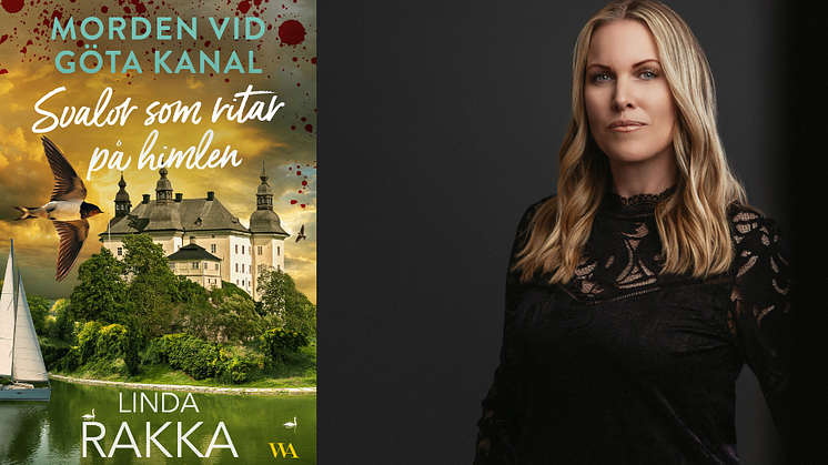 Till vänster: pappersboksomslaget av Svalor som ritar på himlen. Till höger: Linda Rakka (fotograf Satu Knape)