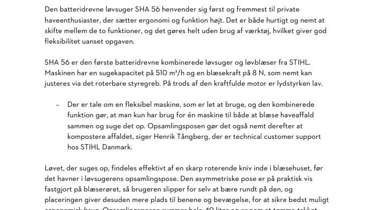 STIHL LANCERER SIN FØRSTE BATTERIDREVNE LØVSUGER MED BLÆSEFUNKTION