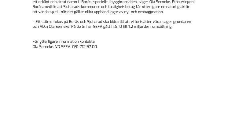 SEFA etablerar sig i Borås