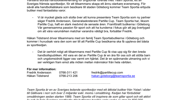TEAM SPORTIA BLIR NY PARTNER TILL PARTILLE CUP