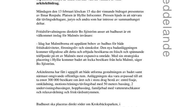 Malmös nya badhus avslöjas idag