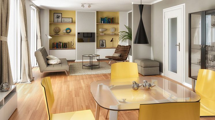 So könnte das Wohnzimmer im eigenen Massivhaus "Flair 125" aussehen