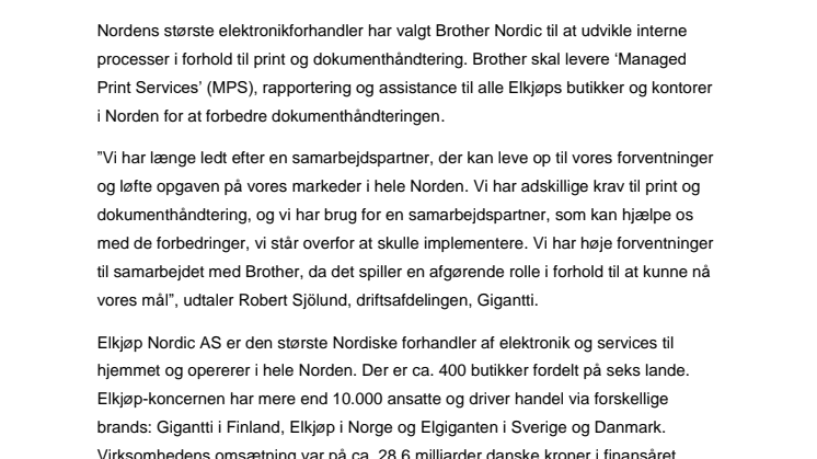 Elkjøpkoncernen og Brother Nordic A/S har skrevet under på en samarbejdsaftale