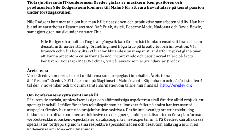 Legenden Nile Rodgers talar på Øredev 2014