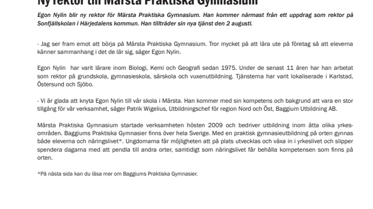 Ny rektor till Märsta Praktiska Gymnasium